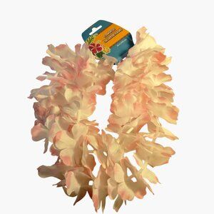 Hawaiian Fabric Flower Lei Pink White Costume Luau Beach Party Tiki 40 inch